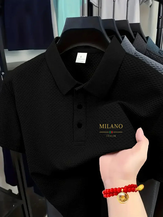 2025 Men's Solid Color Polo Shirt Summer New Casual Fashion Business Lapel T-shirt Breathable Cool Men's Short Sleeve Tops Trend
