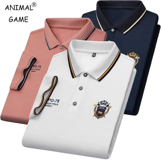 2025 new men's high-end embroidered Polo shirt, summer short-sleeved shirt, European and American luxury men's breathable top co