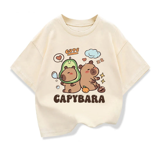 2025 New Kids Shirts Capybara Printed Cartoon T Shirt for Girls Summer