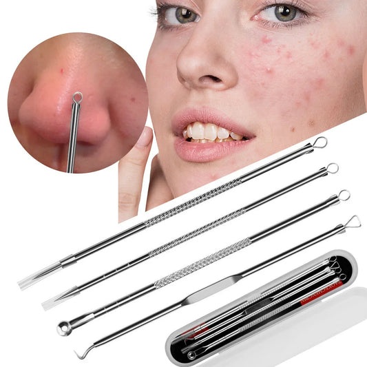 4PCS Blackhead Remover & Acne Needle Tools Set – Comedone Extractor Pimple & Black Dot Cleaner for Face Pore Care